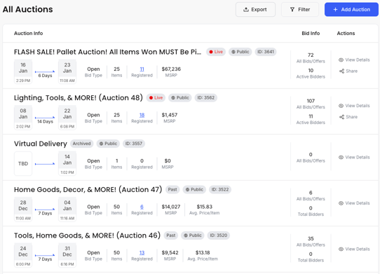 The "All Auctions" Page