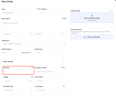 Quantity Single Listing