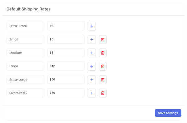 Default Shipping Rates Default Shipping Rates